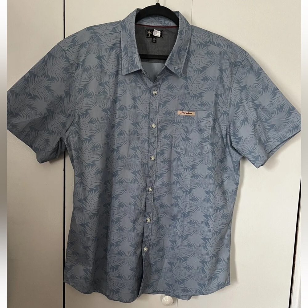 Aruba Life Men’s 2XL Hawaiian Button Down Blue Shirt With Fern/Leaf Pattern NEW